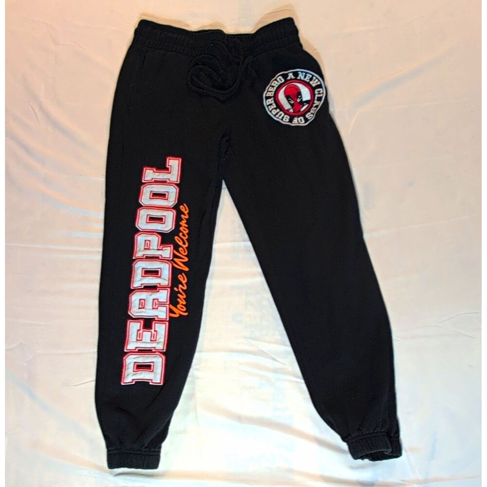 Marvel Deadpool Jogger Sweatpants Men's XS Black Drawstring Embroidered
